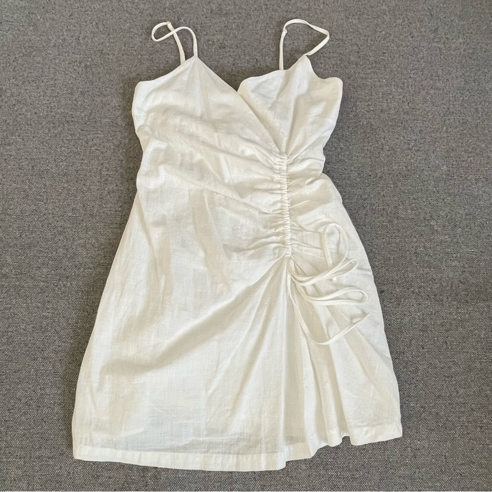 FAVLUX White Ruched Spaghetti Strap Mini Dress